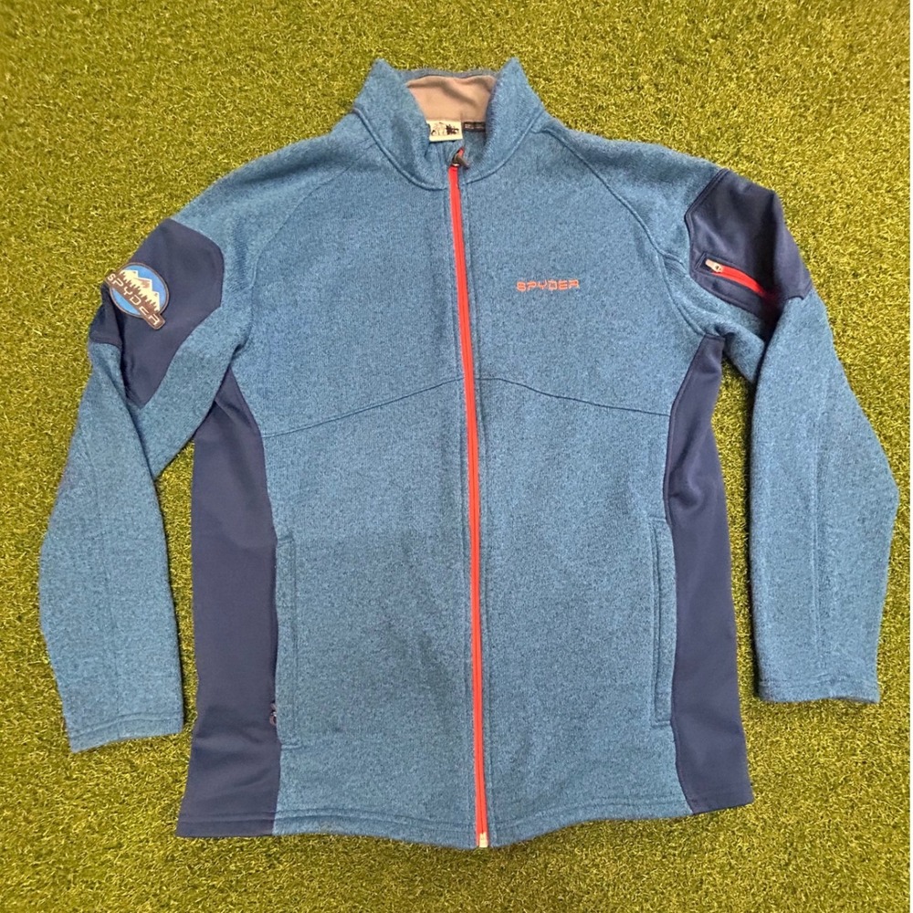 Spyder Mens Blue Full Zip Sweater Knit Jacket Mock Neck XL